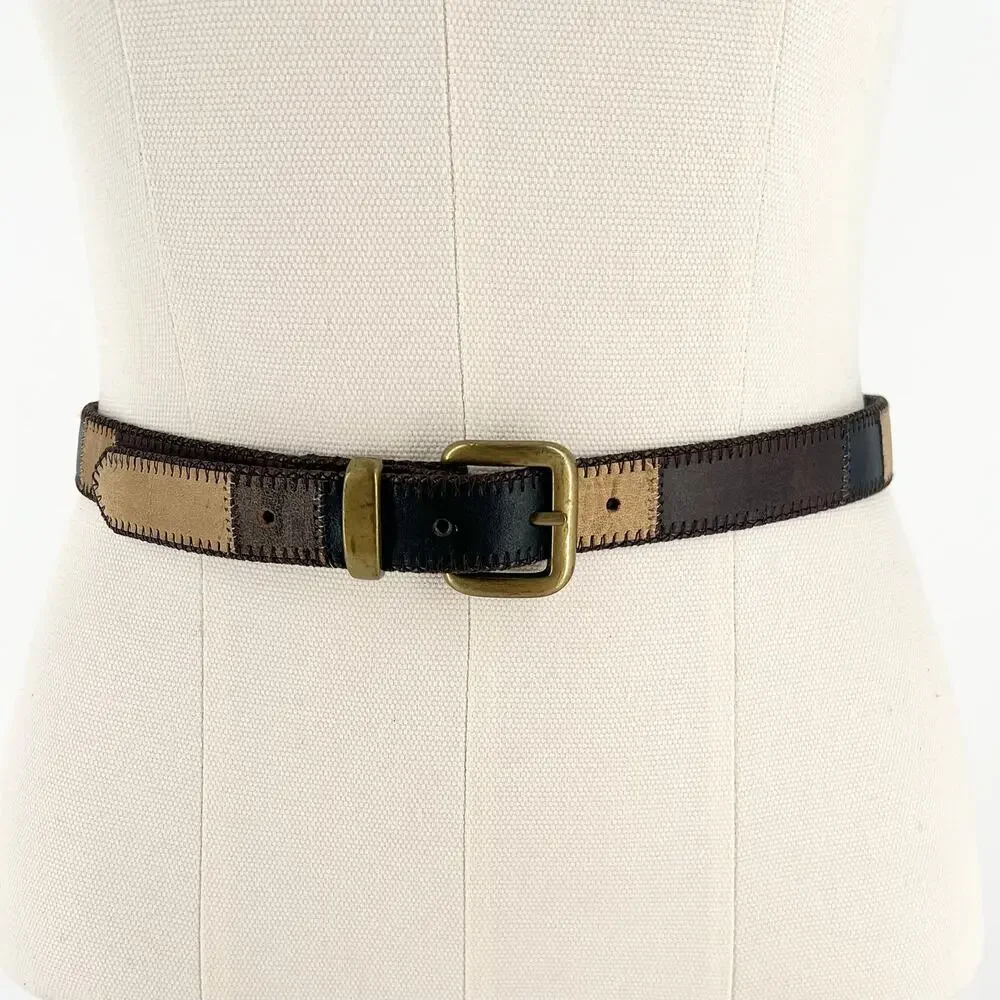 90s Patchwork Belt Brown Tan Black 1990s Vintage
